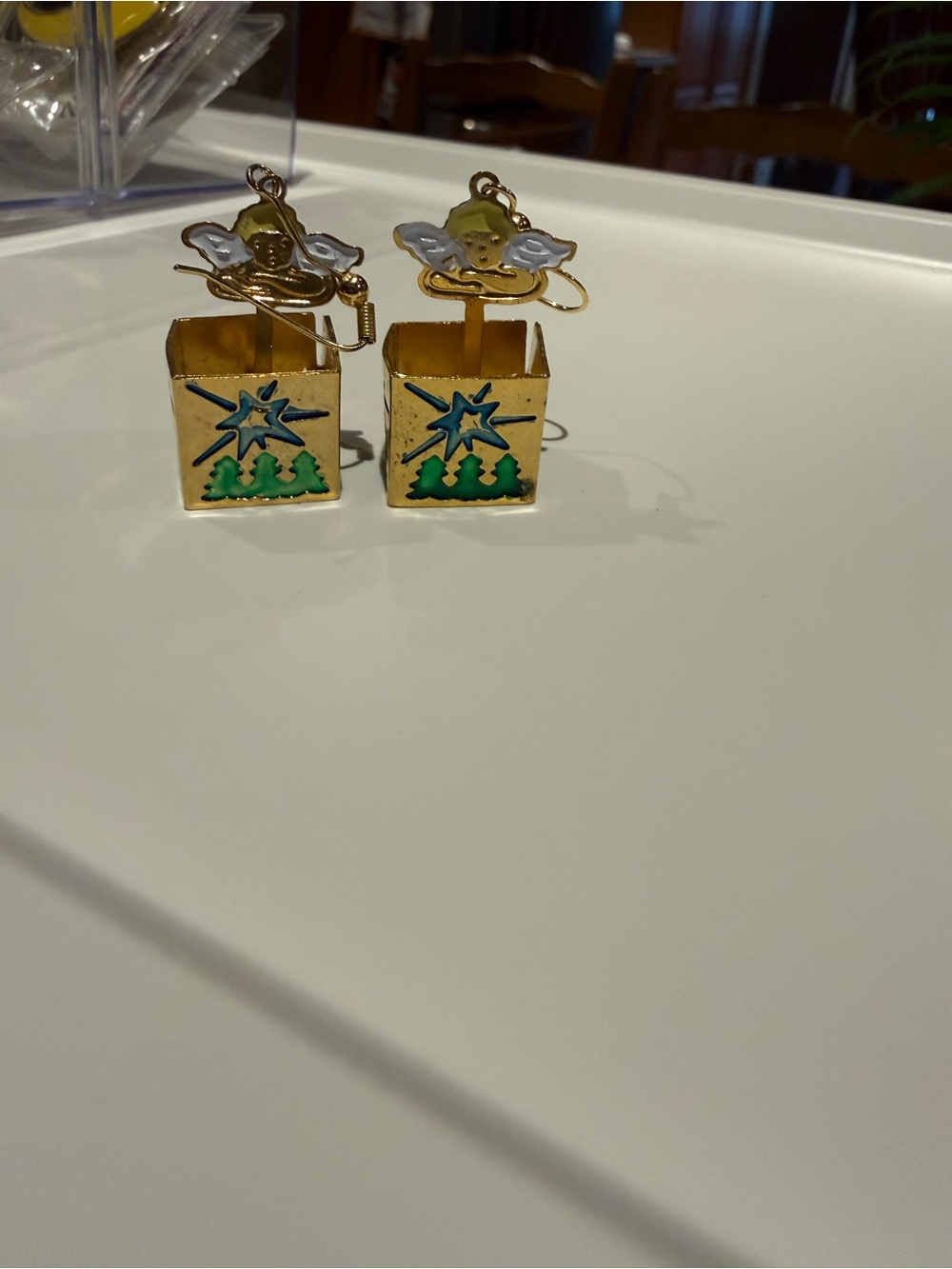 Gold-Tone Holiday Star & Tree Drop Earrings - Green Accent